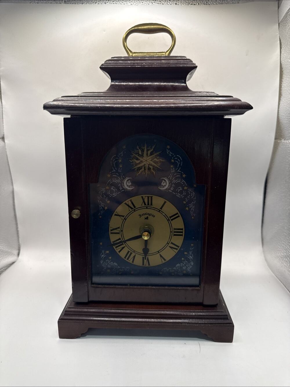 Vintage Kensington Wood Mantel Chime Clock Celestial Style Works *